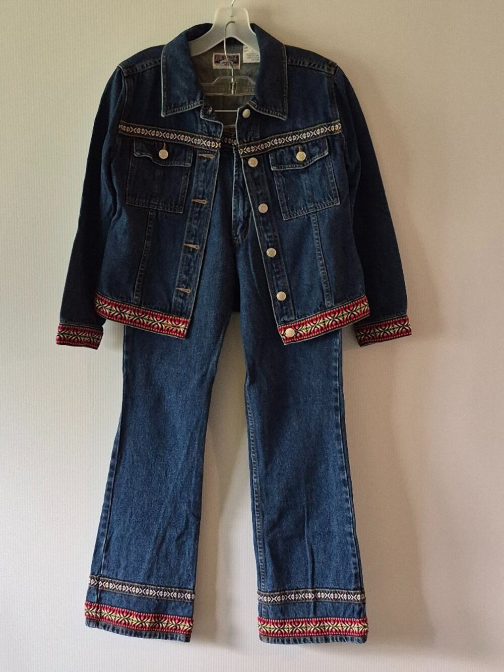 Vintage Y2K Nevada Embroidered Geometric Trim Matching Denim Set